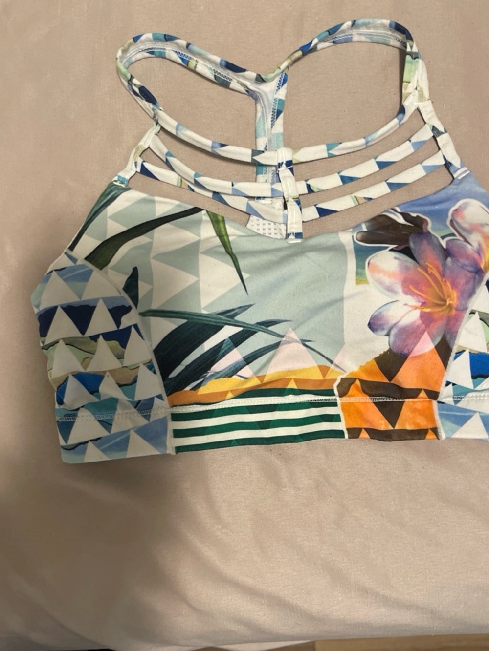 Prana Multicolor Geo-Print Strappy Sports Bra